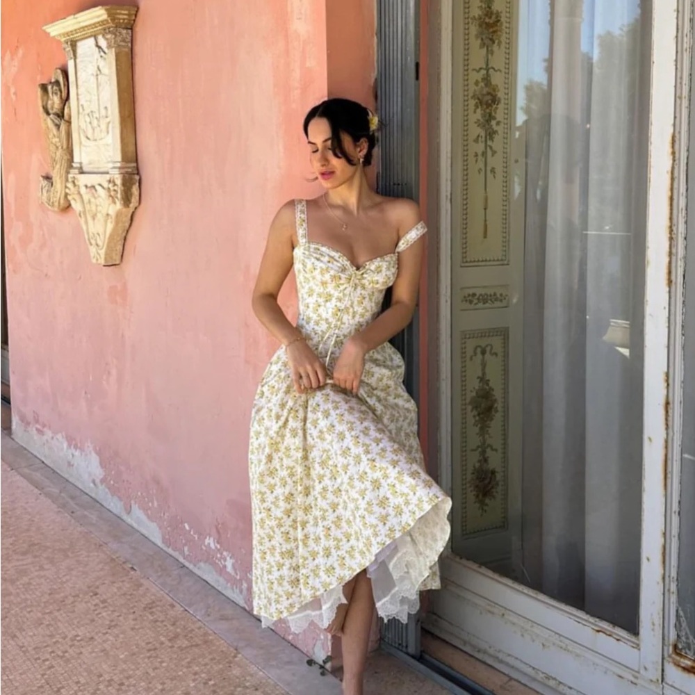 House of CB Floral White and Yellow Dress